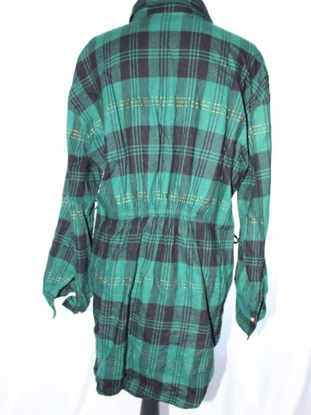 Lane Bryant Women’s Green Plaid Button-Up Drawstring Top - Picture 4 of 11